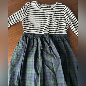 Crewcuts Dress Black White Striped Top with Green and Blue Plaid Bottom Size 8